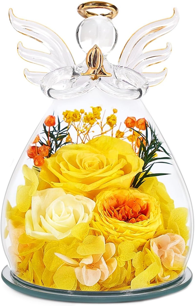 Bessol Birthday Gifts for Women Mom Preserved Rose in Glass Angel Figurines Fresh Flower for Delivery Forever Flowers Eternal Rose Valentines Day for Grandma Sister Wife Her from Daughter - Image 1